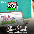 Virtual She Shed - an online embroidery sales event July 20 sponsored by Embroidery.com