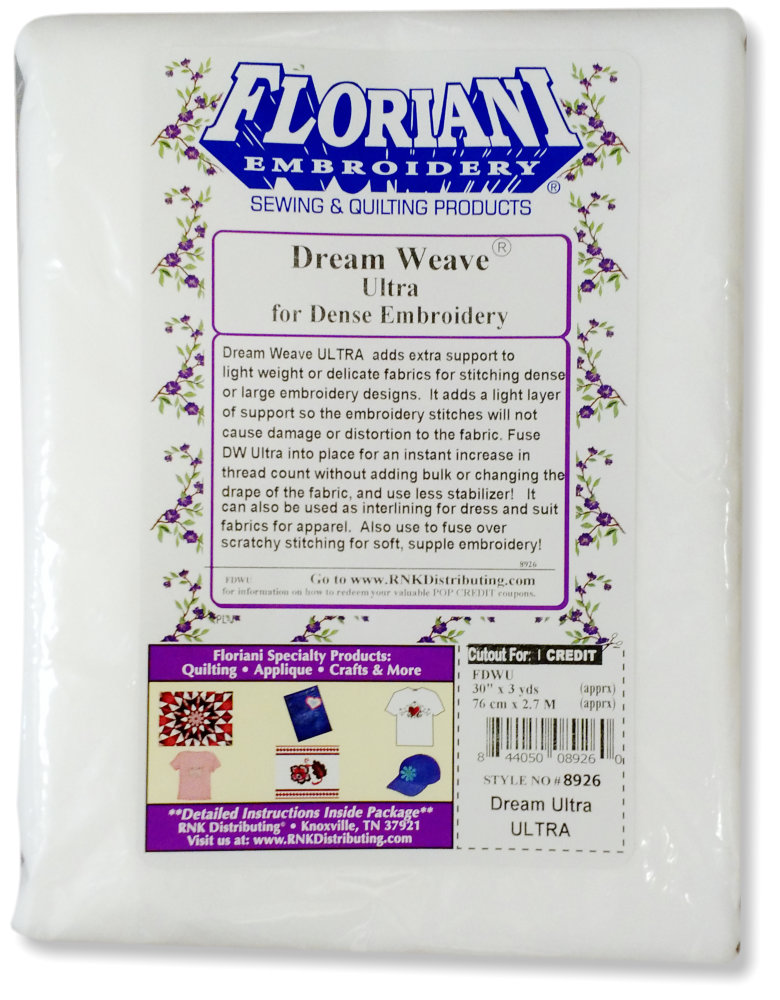 Over The Back Fusible Interlining Embroidery Backing 8x10 Yds- Similar  to Sulky Tender Touch or Floriani® Dream Weave®