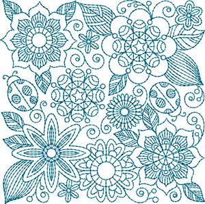 Bluework Floral Quilt Block 4 / Small