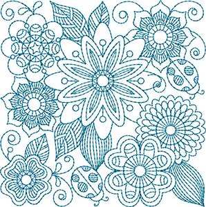 Bluework Floral Quilt Block 6 / Small