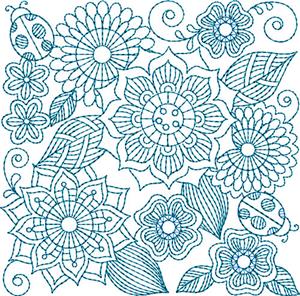 Bluework Floral Quilt Block 7 / Small