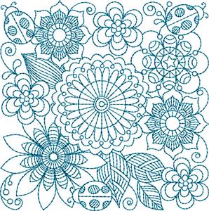Bluework Floral Quilt Block 9 / Small