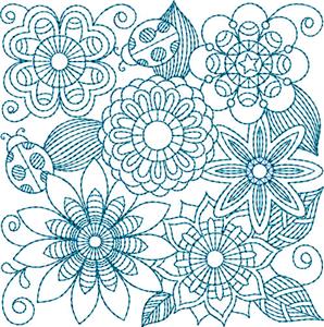 Bluework Floral Quilt Block 10 / Small