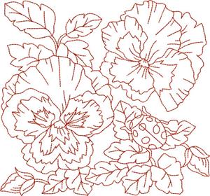 Redwork Summer Flowers 6 / Xlarge