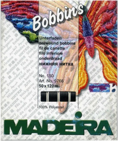 Madeira Prewound Bobbins, Size L / 50 Spools Black
