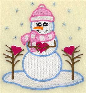 Vintage Snowman with Pink Hearts