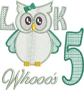 Owl Birthday Milestone 5, Girl Design (Larger)