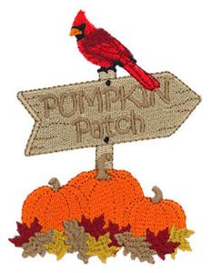 Cardinal with Pumpkin Patch Sign