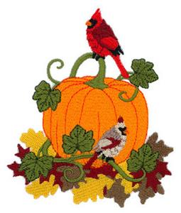 Cardinals with Fall Pumpkin