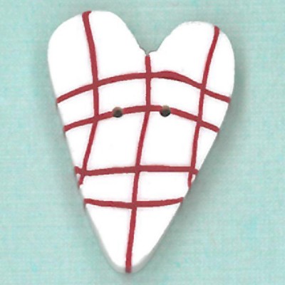 White Plaid Heart Button
