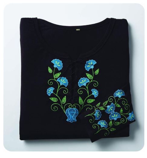 Black shirt with blue flowers