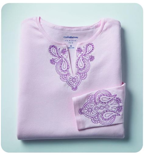 pink shirt with violet paisley