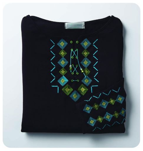 black shirt with jewel geometric patterns