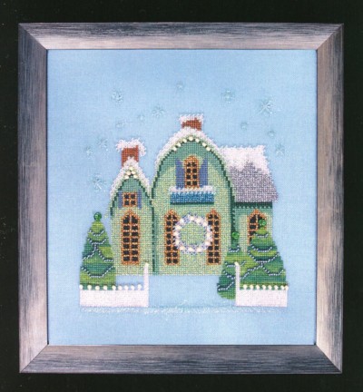 Little Snowy Green Cottage Cross Stitch Pattern
