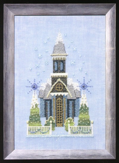 Little Snowy Blue Church Cross Stitch Pattern