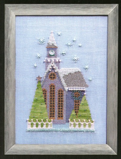 Little Snowy Lavender Church Cross Stitch Pattern