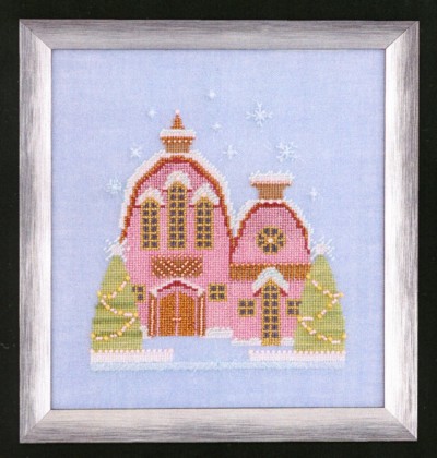 Little Snowy Pink Cottage Cross Stitch Pattern