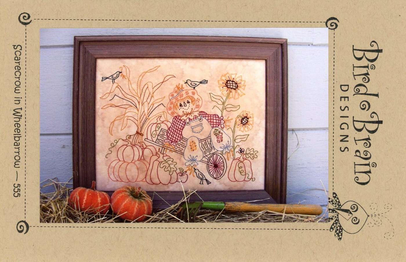 Scarecrow in Wheelbarrow Pattern Embroidery Patterns by Bird Brain Designs