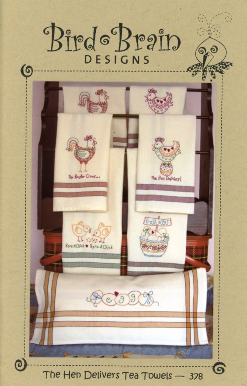 Hen Delivers Tea Towels Embroidery Patterns