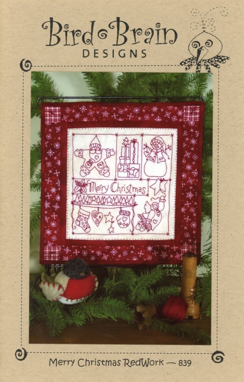 Merry Christmas Red Work Embroidery Pattern