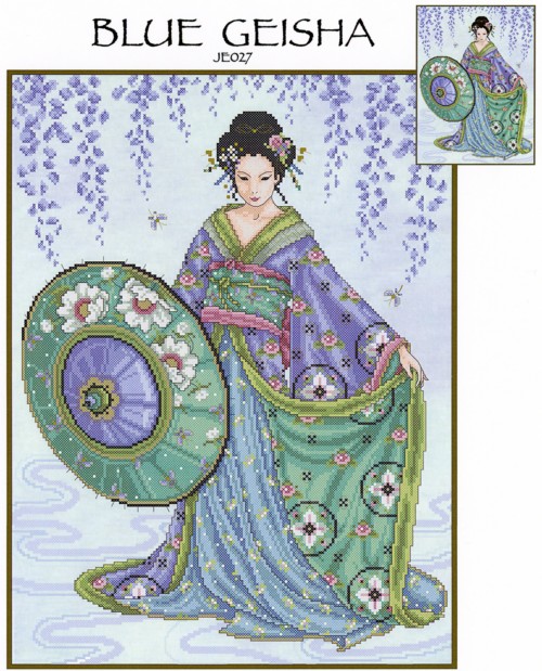 Blue Geisha Cross Stitch Pattern