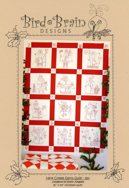 Here Comes Santa RedWork Quilt Patterns