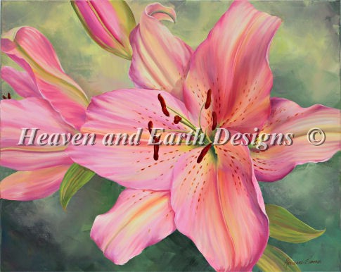 Pink Lily Flower Embroidery