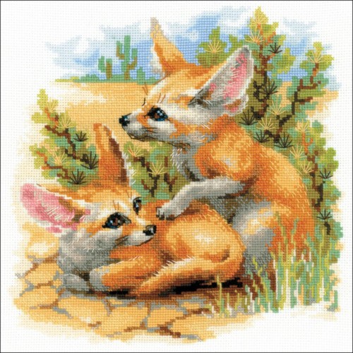 Desert Foxes RIOLIS 1636 Counted Cross Stitch Kit 9¾ x 9¾ Zweigart 14 ct White AIDA 27 Colors 