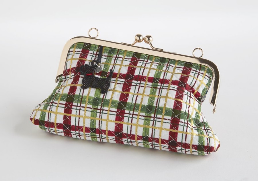 Plaid snap clutch purse with lace Scottie dog charm attached
