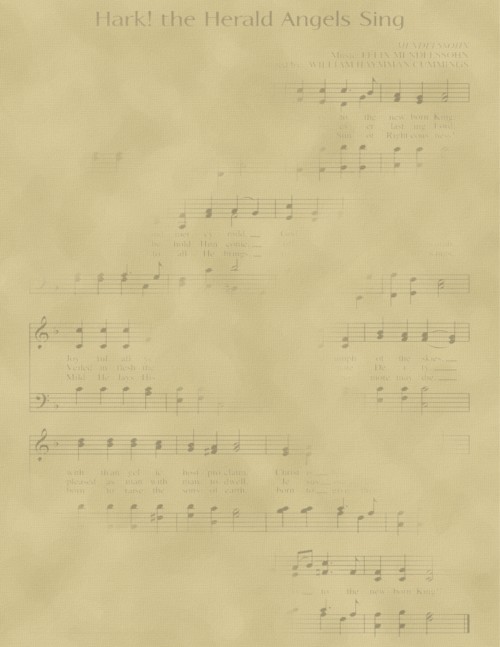 28ct Hark the Herald Angels Sing Sheet Music Printed Linen / 18w x 20h