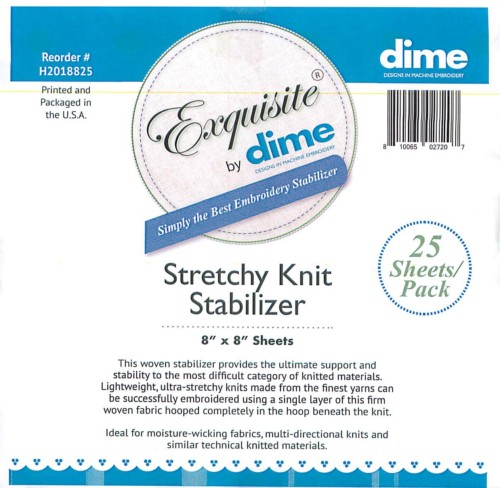 Exquisite Stretchy Knit Stabilizer / 25/Pack 8" x 8" Pre-Cut Squares, White