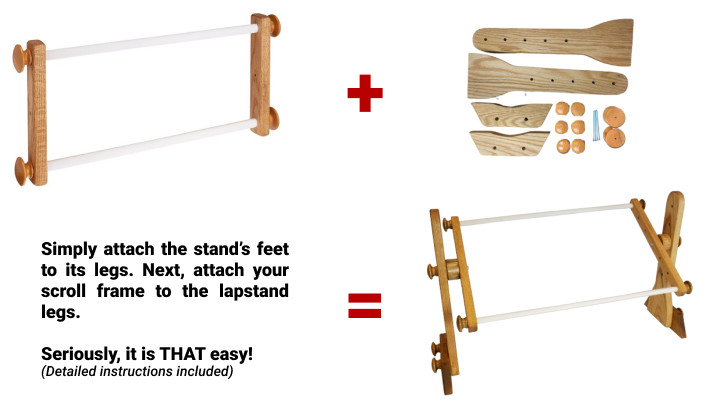 Image depicting steps to convert a frame set into a lapstand using a lapstand leg kit