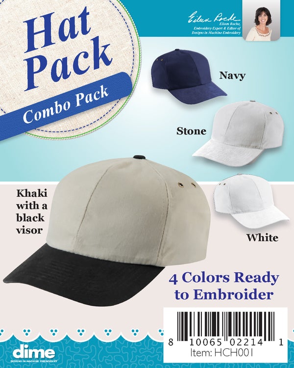 Hat pack combo: six panel baseball caps in white, stone, navy, and khaki with blue visor
