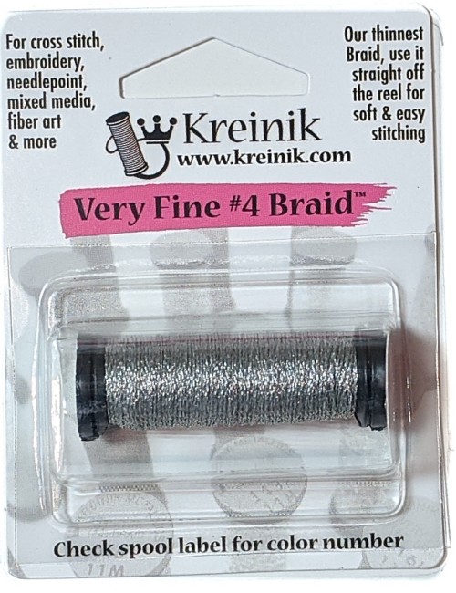 Kreinik Metallic Very Fine #4 Braid / 001C Silver Corded Braid