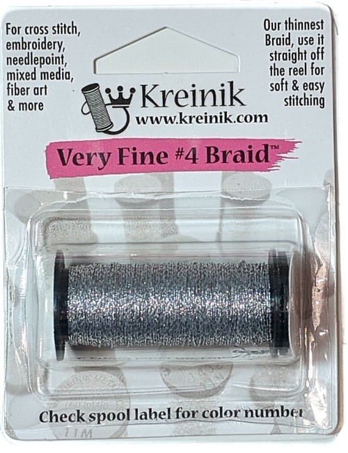 Kreinik Metallic Very Fine #4 Braid / 001HL Silver High Luster