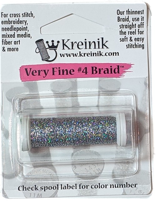 Kreinik Metallic Very Fine #4 Braid / 001L Solar Silver Holo