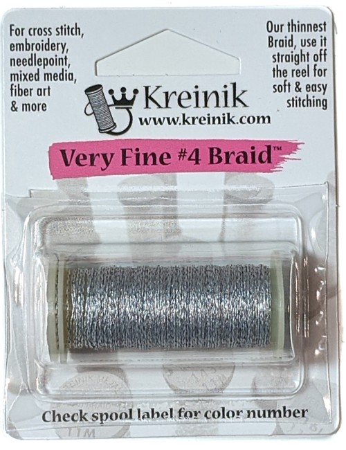 Kreinik Metallic Very Fine #4 Braid / 001V Vintage Silver