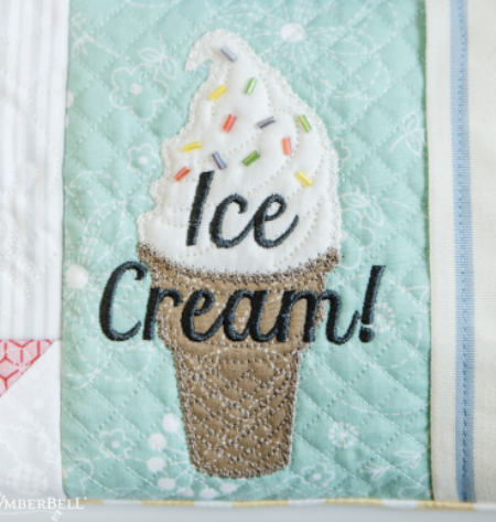 Applique Ice Cream Cone Double Scoop and Cherry Machine Embroidery Des