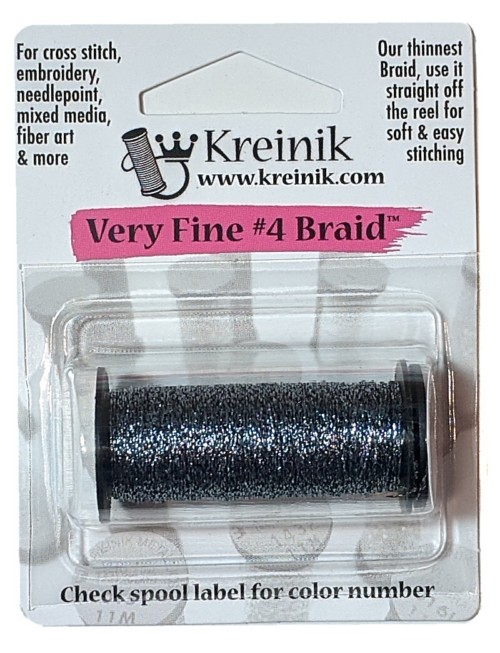 Kreinik Metallic Very Fine #4 Braid / 011HL Gun Metal High Lustre