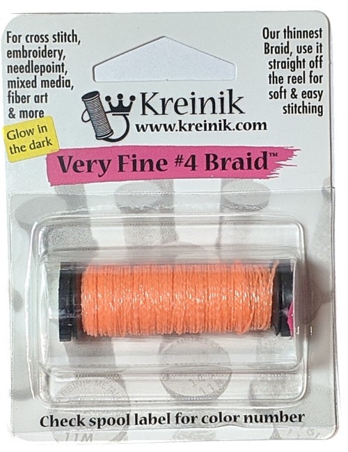 Kreinik Metallic Very Fine #4 Braid / 051F Glow-in-the-Dark Tangerine