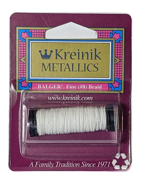 Kreinik Metallic Fine #8 Braid / 100HL White High Lustre 