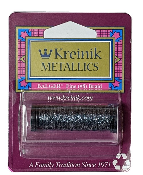 Kreinik Metallic Fine #8 Braid / 011HL Gun Metal High Lustre 