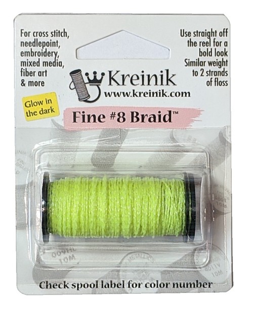 Kreinik Metallic Fine #8 Braid / 054F Glow-in-the-Dark Lemon-Lime 