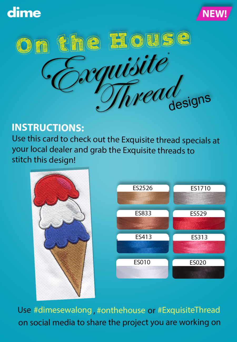 Recommended Exquisite thread colors: ES2526, ES1710, ES833, ES529, ES413, ES313, ES010, ES020