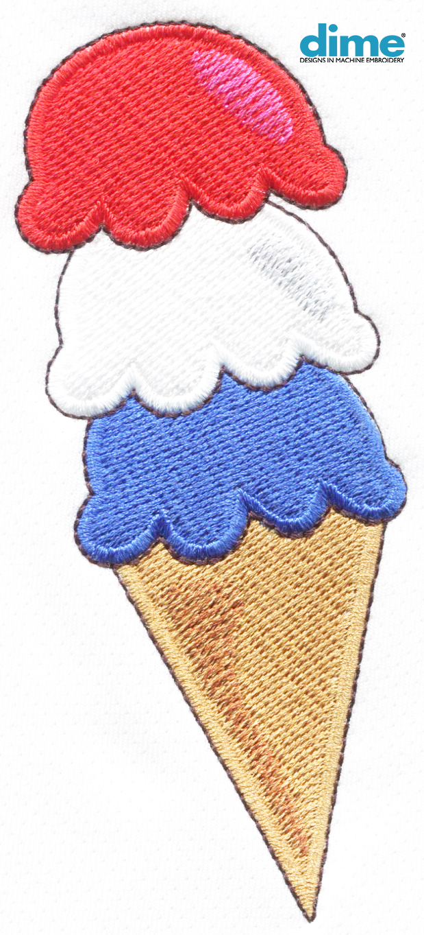 Three colored scoops on cone