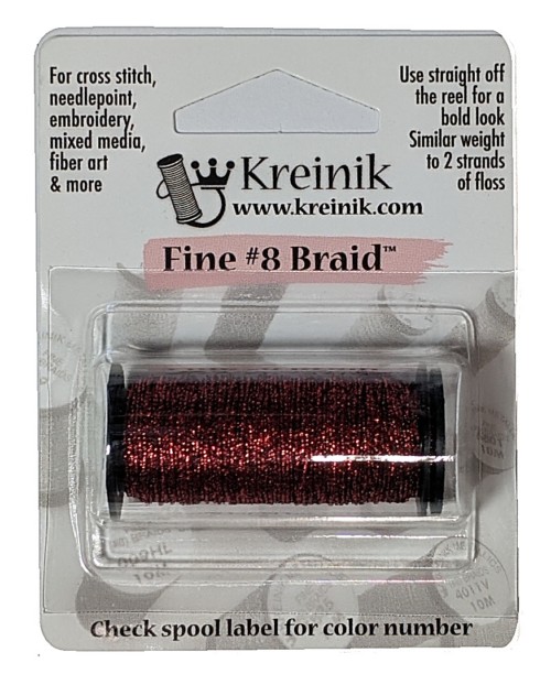 Kreinik Metallic Fine #8 Braid / 003HL Red High Lustre