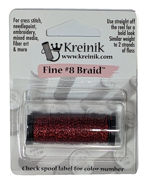 Kreinik Metallic Fine #8 Braid / 003L Robot Red