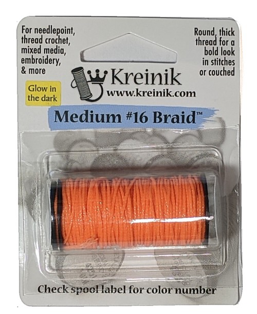 Kreinik Metallic Medium #16 Braid / 051F Glow-in-the-Dark Tangerine 