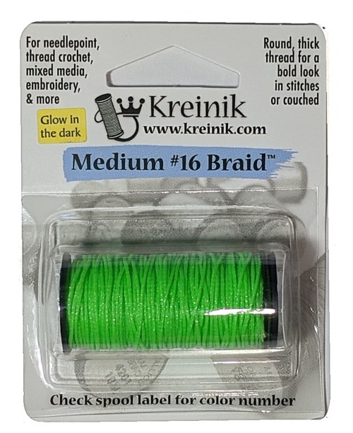 Kreinik Metallic Medium #16 Braid / 053F Glow-in-the-Dark Lime 