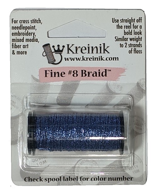 Kreinik Metallic Fine #8 Braid / 4010HL Indigo Blue High Lustre